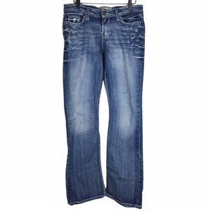 BKE Jeans Kate Bootcut Distressed Stretch Whiskering Embroidered Size 29 x 33.5
